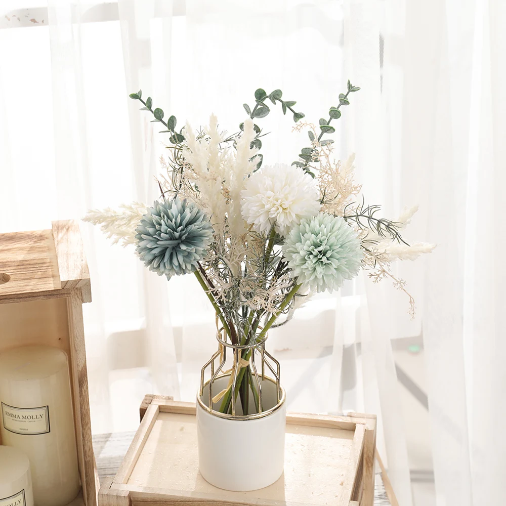 40CM High Quality Artificial Flowers Silk Eucalyptus Dandelion Mixed Bouquet Home Table Decor Wedding Party Decoration Ornaments