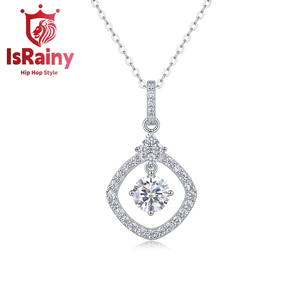 IsRainy Hip Hop Rock 100% 925 Sterling Silver Sparkling GRA Moissanite Diamond Pendant Necklaces Fine Jewelry for Women Men Gift