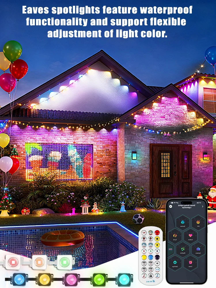 198 قدم / 49 قدم الإضاءة الدائمة في الهواء الطلق RGB + IC الذكية إيف سلسلة أضواء تصميم مقاوم للماء مثالية لتزيين عطلة السنة الجديدة #1