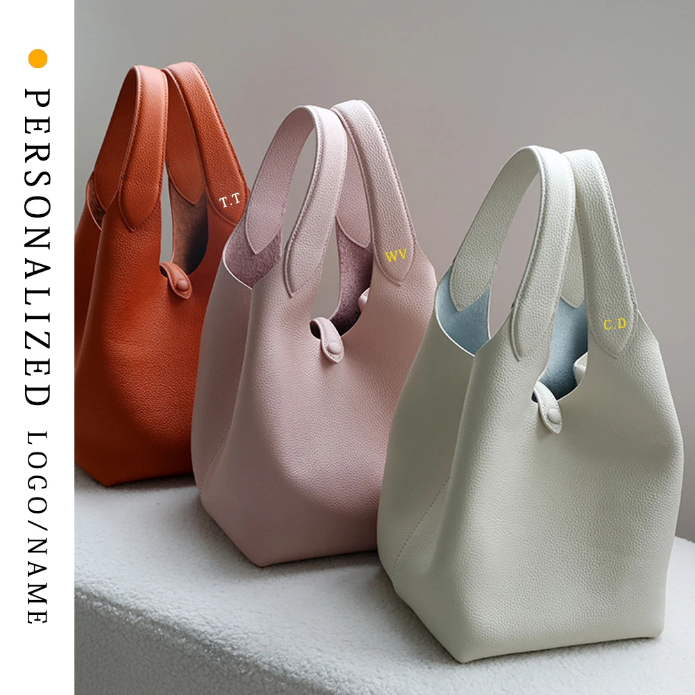 

2025 Personalized Custom Leather Women's Bag Free Lettering Hand Bucket Bag Commuting and Casual Large Capacity Crossbody Bag
