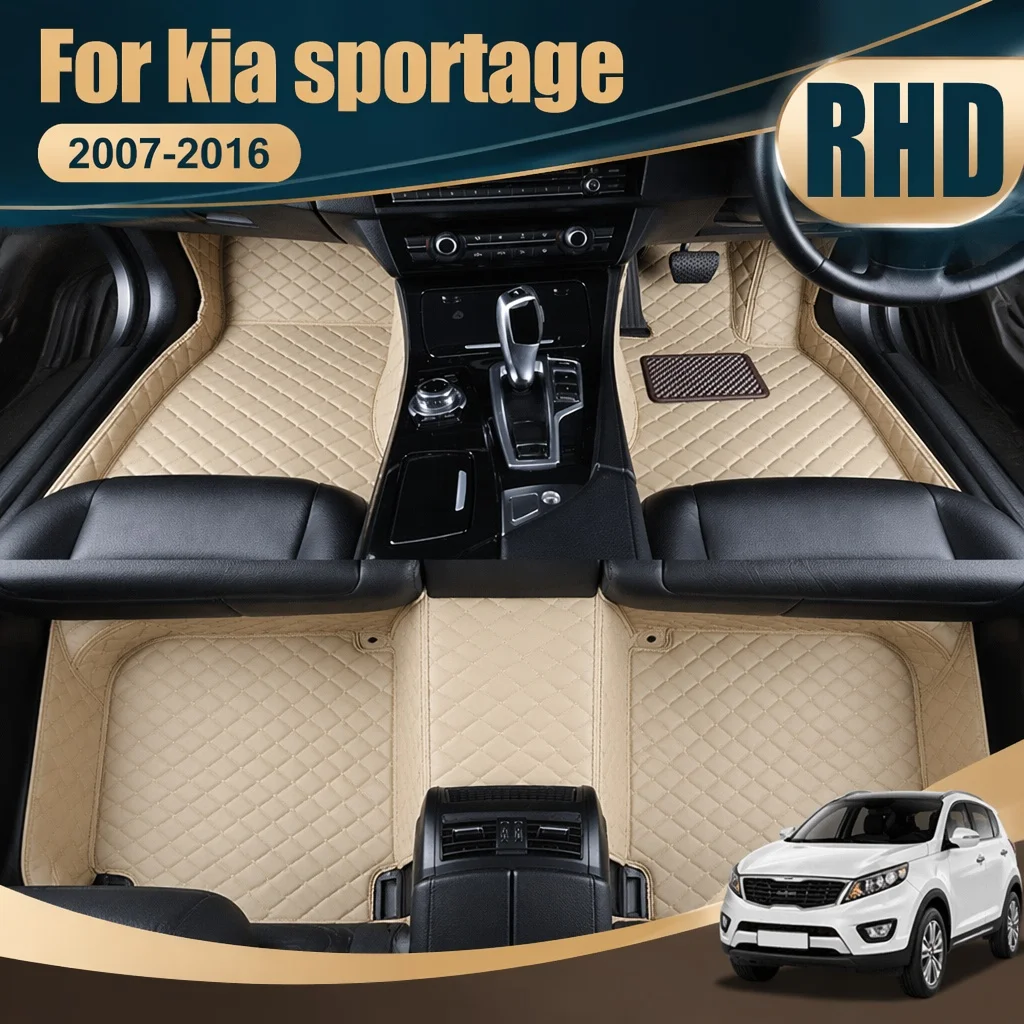 RHD Car Floor Mat for KIA Sportage 2007 2008 2009 2010 2011 2012 2013 2014 2015 2016 Leather Carpet Car Interior Decor Styling