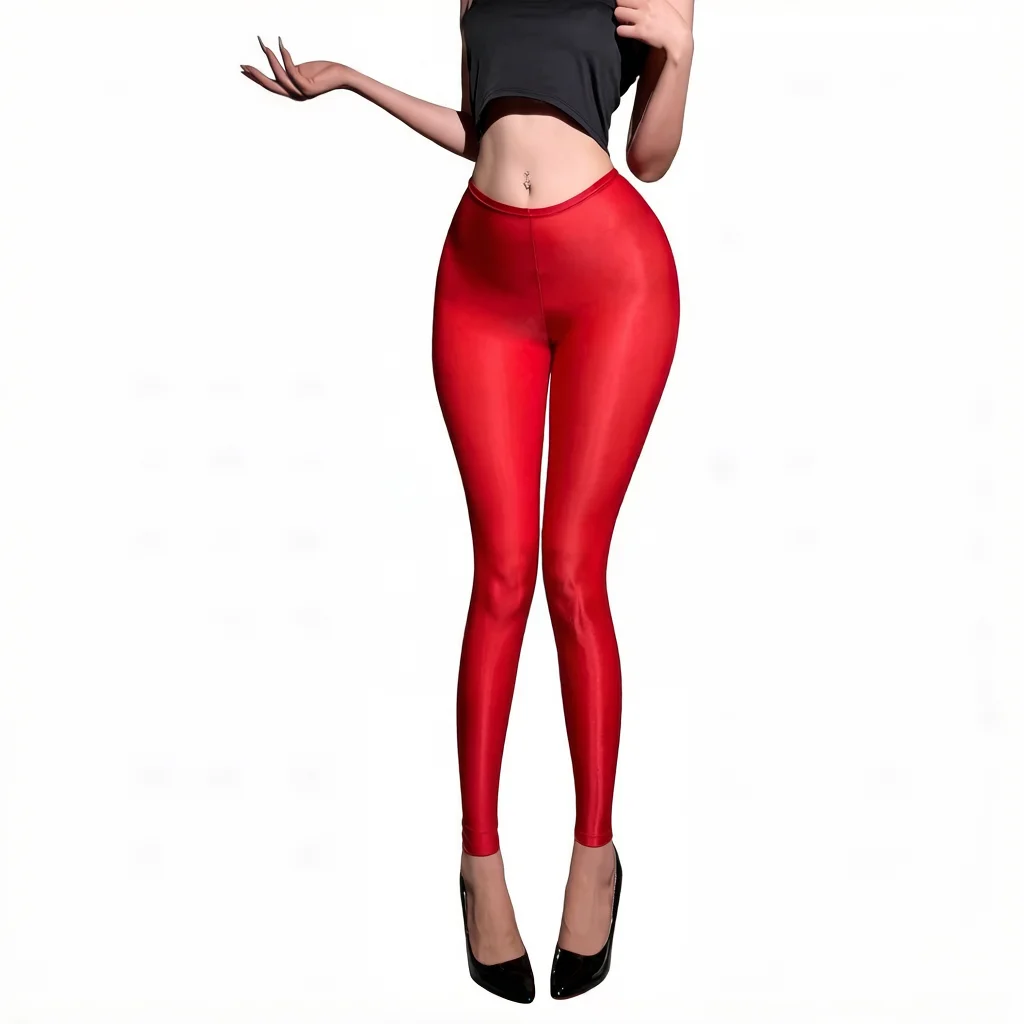 Thin Sheer Oil Shiny Women's Pencil Pants High Elastic Smooth Shaping Slimming Ninth Pants Woman Tights Slip Glossy Leggings