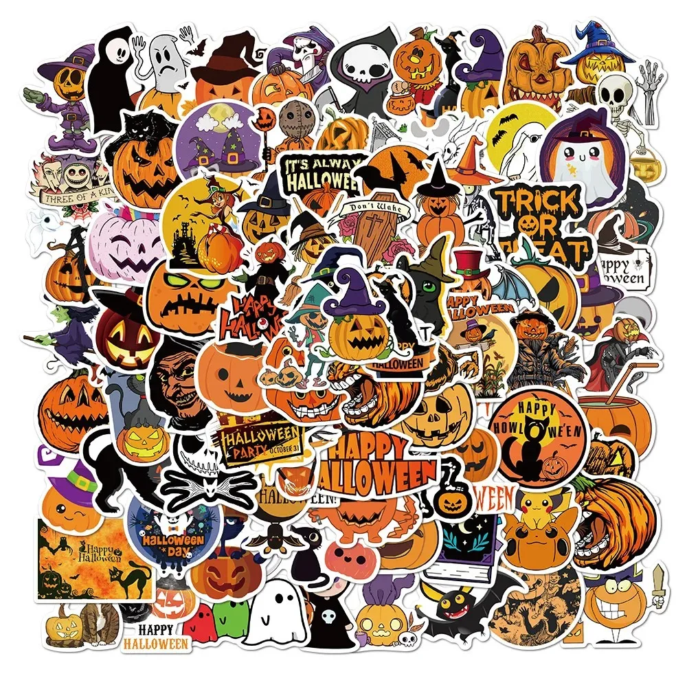 100PCS Halloween Pumpkin Graffiti Waterproof Sticker Creative Decorative Decal Refrigerator Water Cup HelmetGuitar