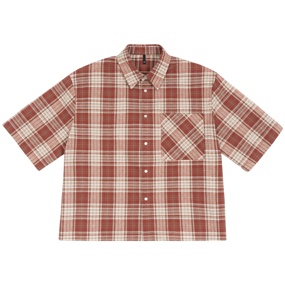 Mens 100% Cotton Short Sleeve Cropped Plaid Shirt for Summer Boxy Fit Button Up Custom Flannel Fashion Street Clothes Unisex