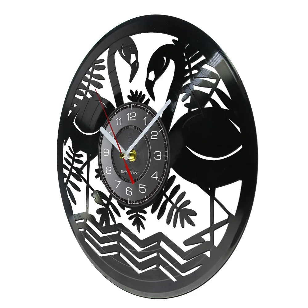 Flamingo Birds Wild Animals Circle Contemporary Wall Clock Art Home Decor Interior Design Vintage Vinyl Record Decorative Clock