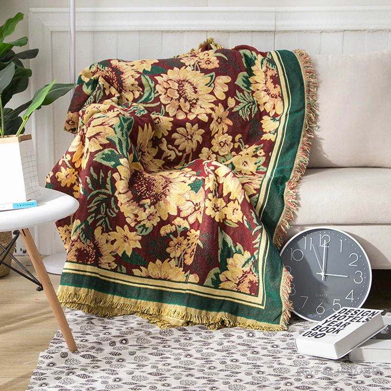 

Double Sided Jacquard Thread Blanket Travel Portable Nordic Sofa Bed Living Room Picnic Blanket, Decorative, Flower Pattern, 1Pc