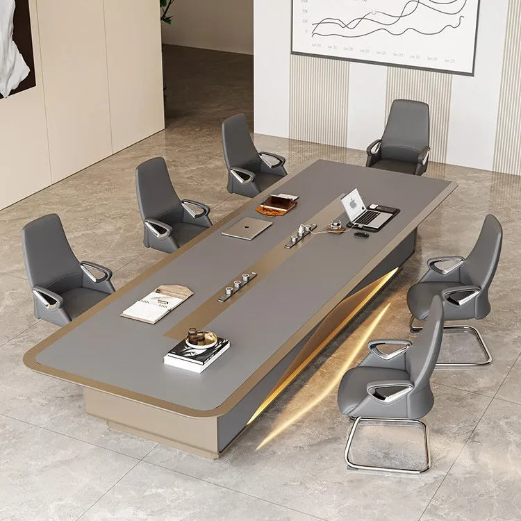 High end large conference table, minimalist modern conference room, chair combination negotiation meeting