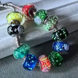 5pcs 14mm Rondelle Luminous Handmade Murano Lampwork Glass European Charms Big Hole Beads for Bracelet Jewelry Making