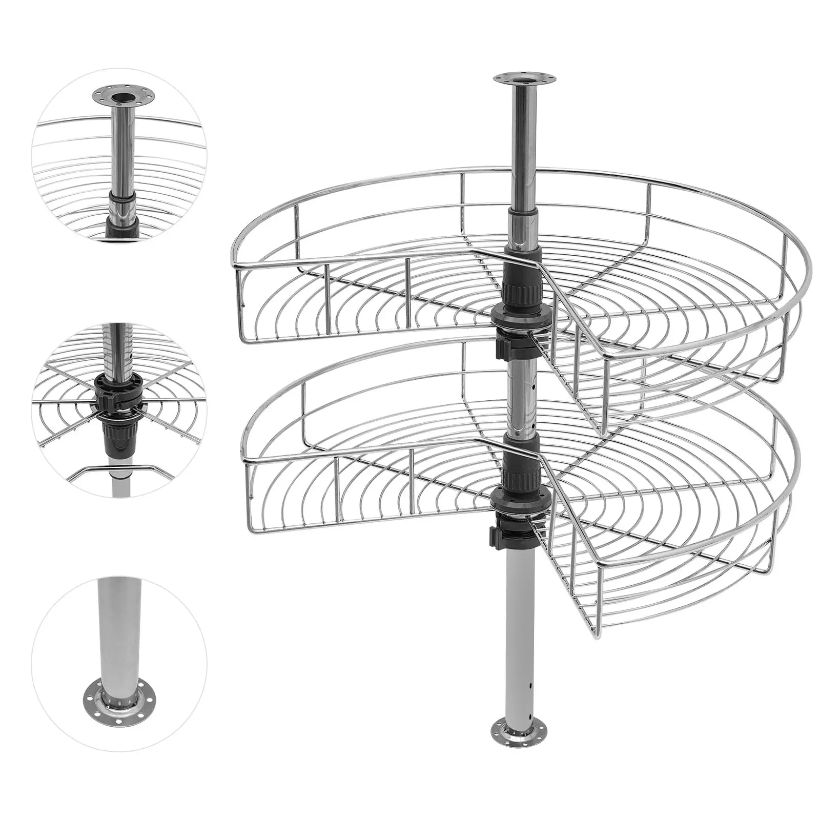 2-х уровневый угловой органайзер для ленивой кухни, угловой органайзер для кухонного шкафа Lazy Susans 270 °     Орган для жалюзи углового шкафа с вращающимся
