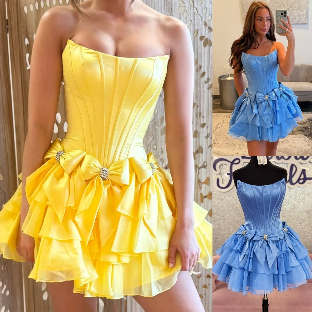 

Drop Waist Cocktail Party Dress Bow Corset Ruffle Short Sweet 16 Semi Formal Hoco Gala Graduation Gown Pageant Interview Holiday