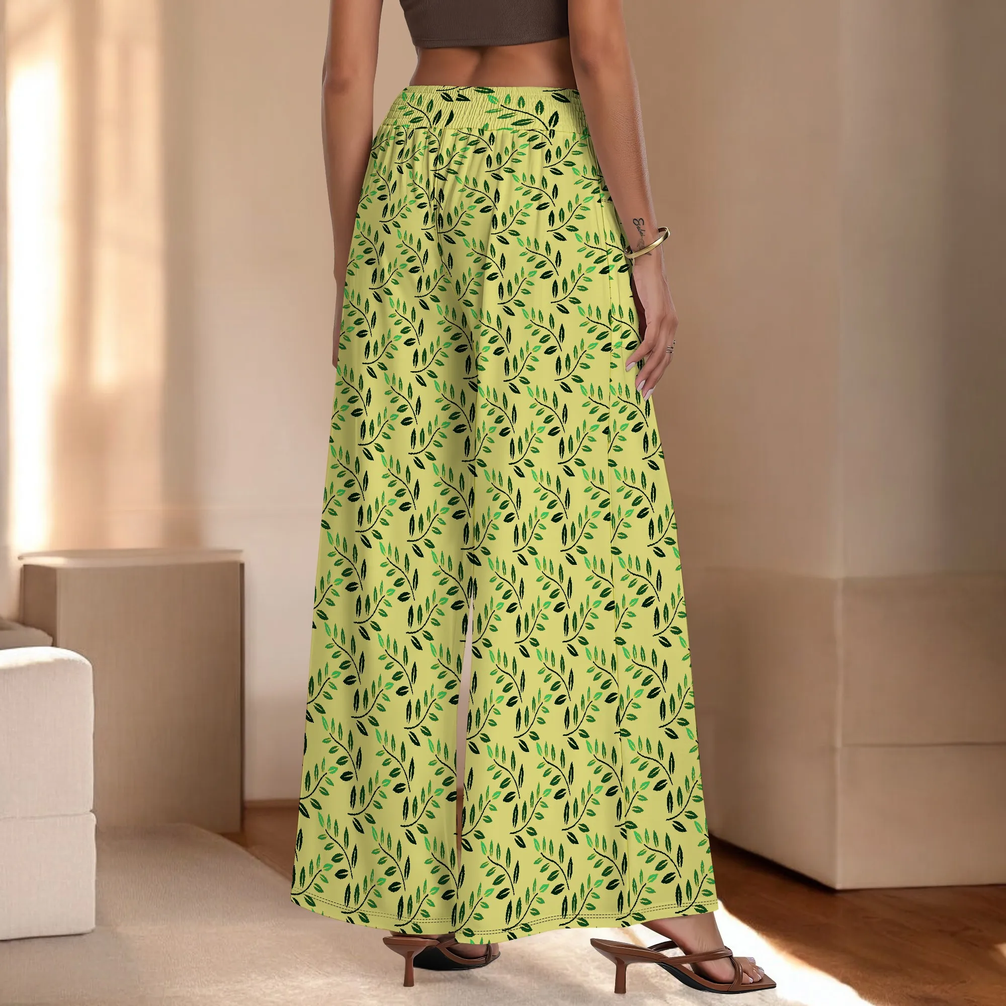 Women's Wide Leg Pants with Pockets Leaf Pattern for All Seasons Casual Comfort  Botanical Garden Market Walk