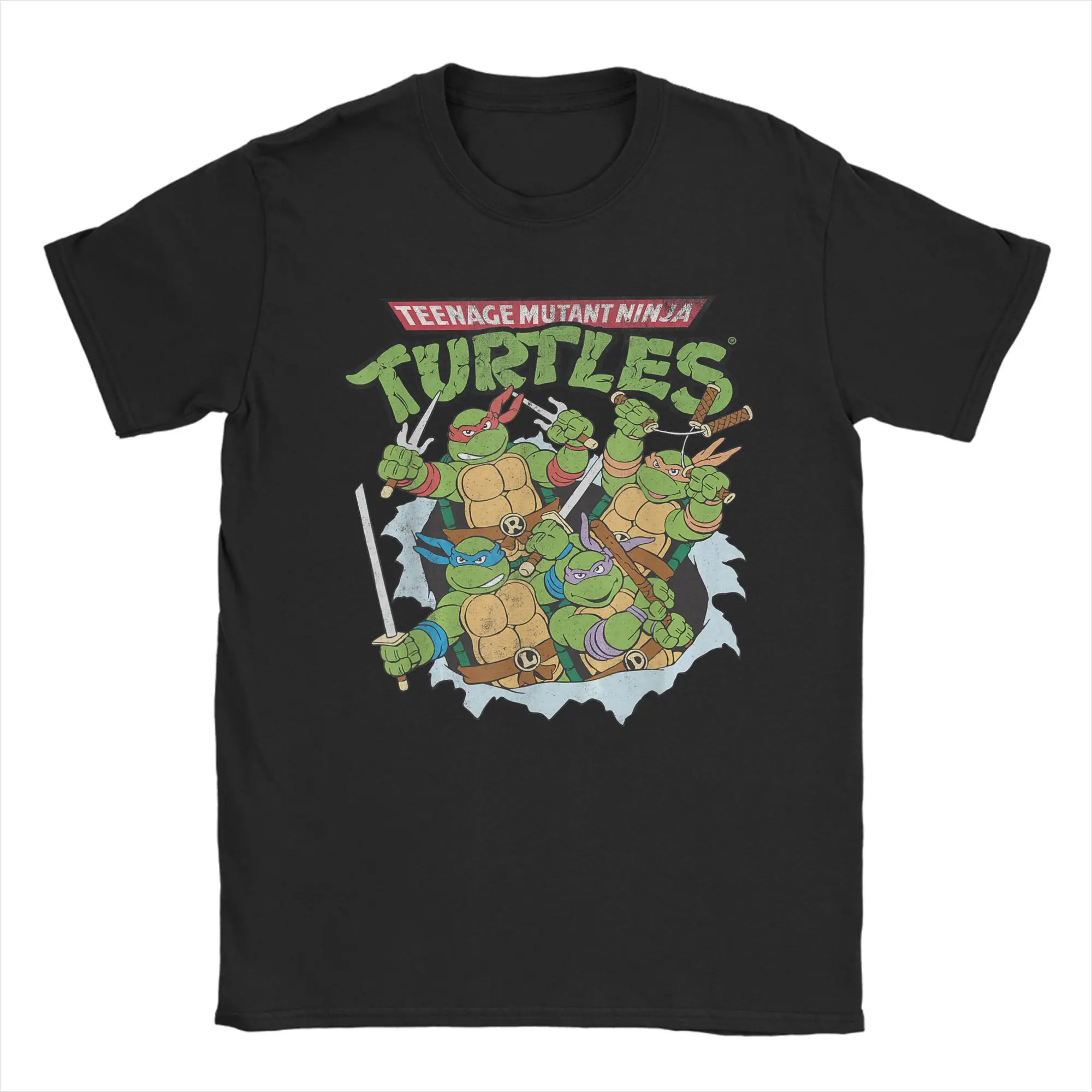 Fashion Ninja Turtles Break Through T-Shirt für Herren, Rundhalsausschnitt, 100 % Baumwolle, kurzärmeliges T-Shirt, Übergrößen-Tops