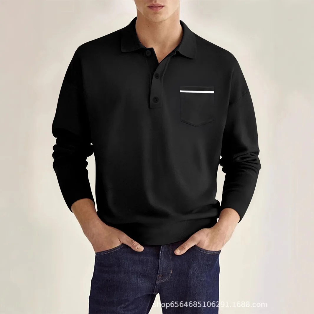

New Solid color Men's Business Casual Polo Long Sleeve T-shirt 2026 Summer Comfortable Top
