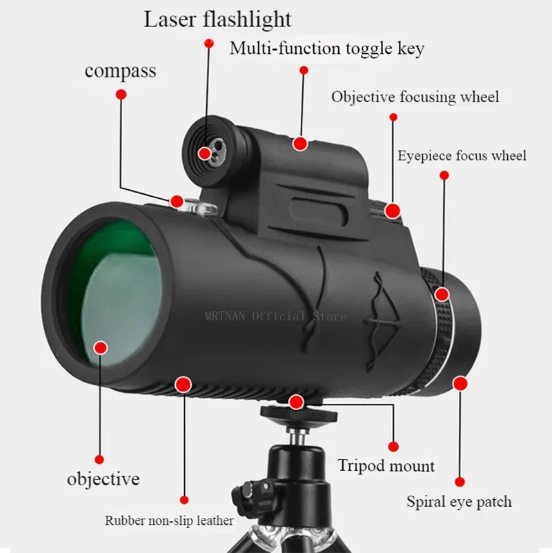 Telescopio monocular HD zoom largo alcance con trípode y clip móvil - imagen 2