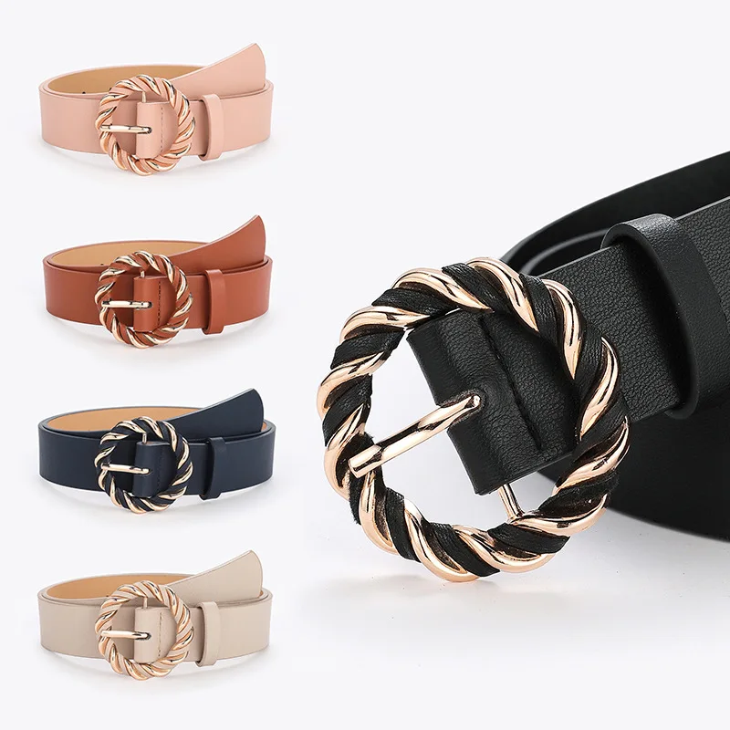 

Fashionable Belt European and American Ladies Twist Buckle PU Simple with Dress Suit Solid Color Belt Female