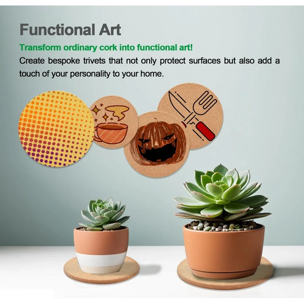 4-Pack 8" High-Density Gray Cork Trivets, Heat-Resistant & Multifunctional.