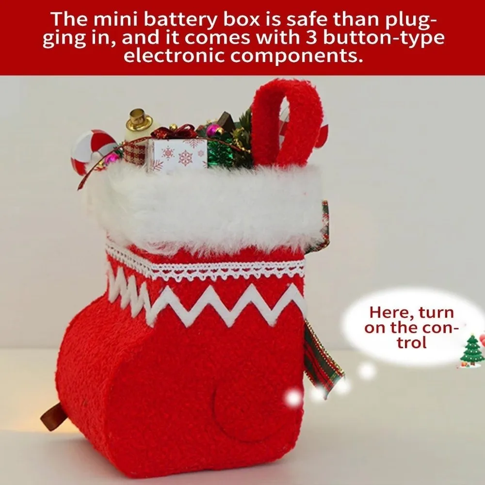 Wooden Christmas Stocking with Furniture Handmade with LED Lights Miniature Dollhouse Kit Glowing Miniature House Kit Friends
