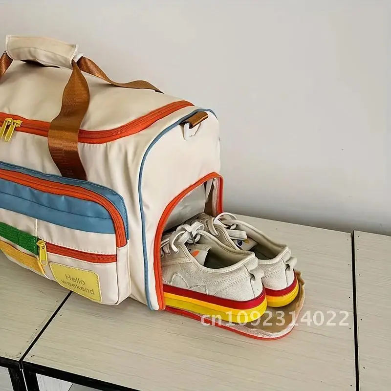 

Colorful Retro Travel For Large Capacity Duffle With Shoulder Luggage Gym Carry-On, Women Multi-Pocket Bag, Casual Strap, Sports