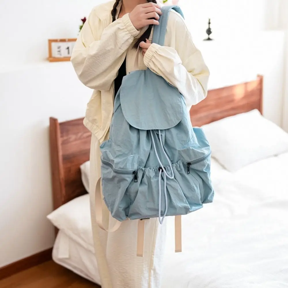 

Cute Korean Style Drawstring Backpack Large Capacity Niche Design Light Soft Nylon Bag Book Bag Fold Shoulder Bag Women