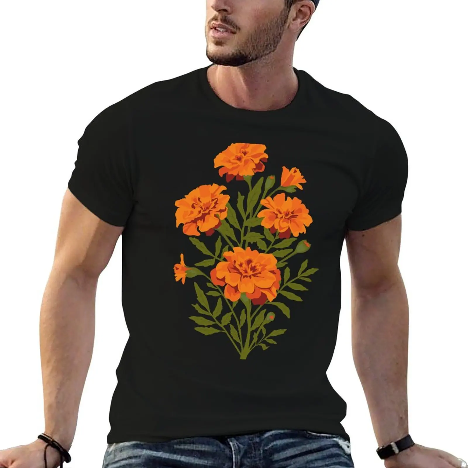 تي شيرت رجالي من Marigold Flowers تي شيرت جرافيك مضحك تي شيرت فكاهة داكنة