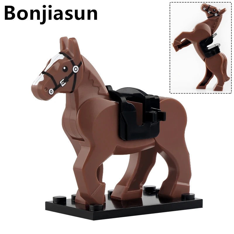Caballo de guerra militar Medieval, bloques de construcción, Mini figuras de acción antiguas, accesorios, juguete para niños, regalo XP1011-XP1016