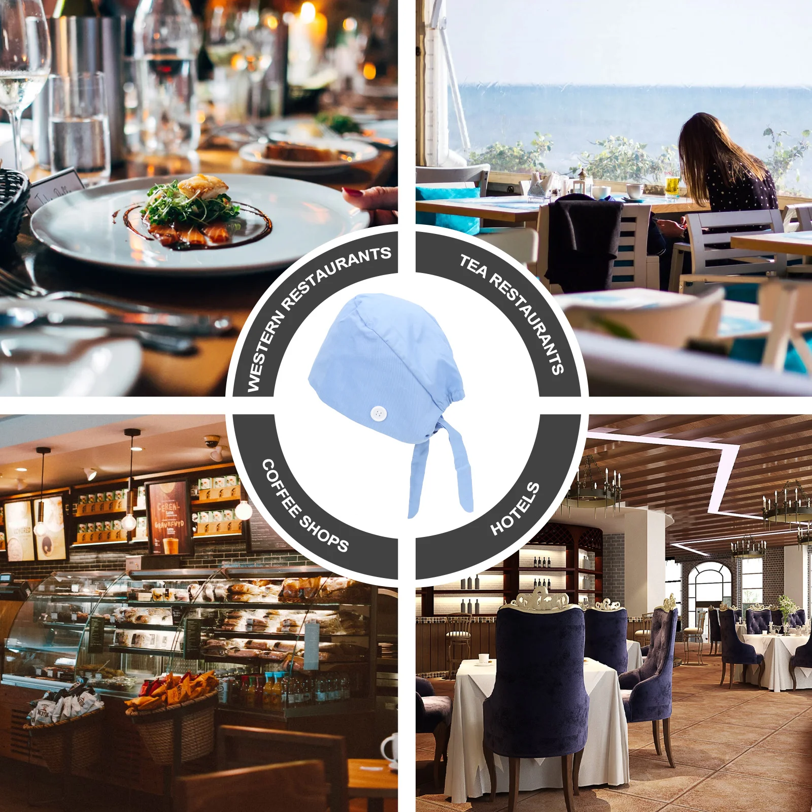 Gorro de trabajo de algodón ajustable para hombres y mujeres, gorro con lazo y botón, gorro de Chef, cubre el pelo, gorro exfoliante, banda para el sudor para hombres