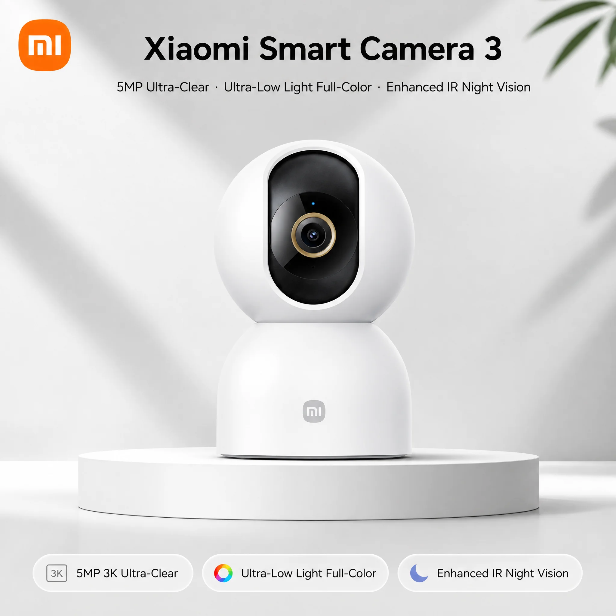 Xiaomi Smart Camera 3 5MP Ultra Low Light Full Color PTZ WiFi IP Camera Two Way Audio Indoor Home Security Baby Monitor