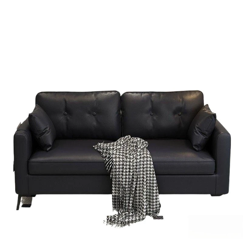

Sofa small apartment rental house double triple black leather sofa