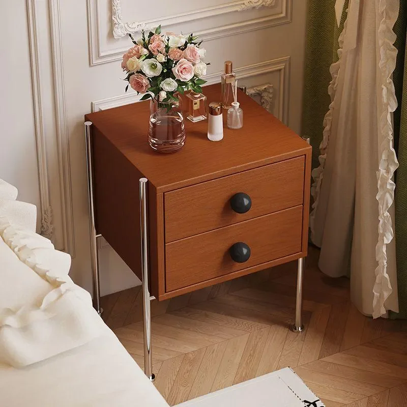 Retro Solid Wood Nightstand Medium Size Bedroom Storage Cabinet Simple Wall Side Table Antique Style Locker