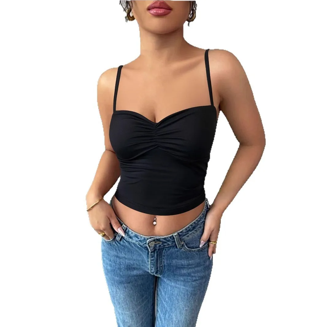 

2025 New Sexy Backless Camisole Vest Eaby Fashion Versatile Strap Repair Black Pleated Short Top