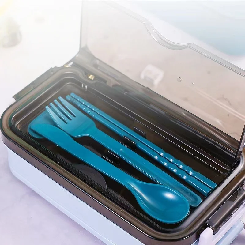 Double Layer Lunch Box with Compartments Includes Fork/Spoon Easy to CleanConvenient to Use