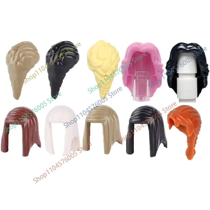 MOC Braune Haare Bausteine Stadt Figuren Körper Kreative Zubehör Blond Gold Weiß Teile DIY Hüte Mini Ziegel Montieren Spielzeug S04