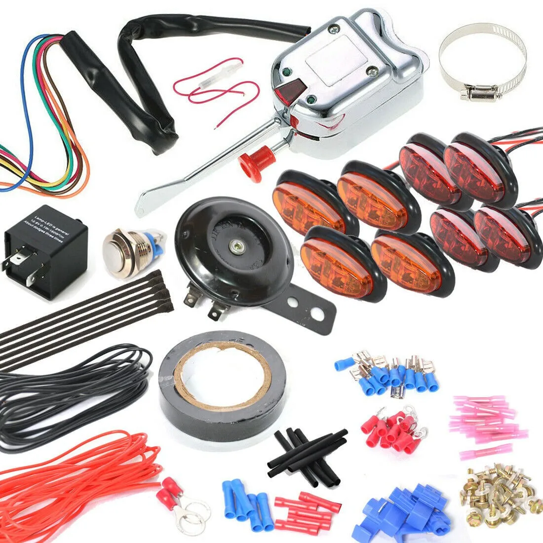 UTV/ATV Horn Turn Signal Combo Wiring Harness Kit with Horn and Turn Switch Amber LED Side Lights