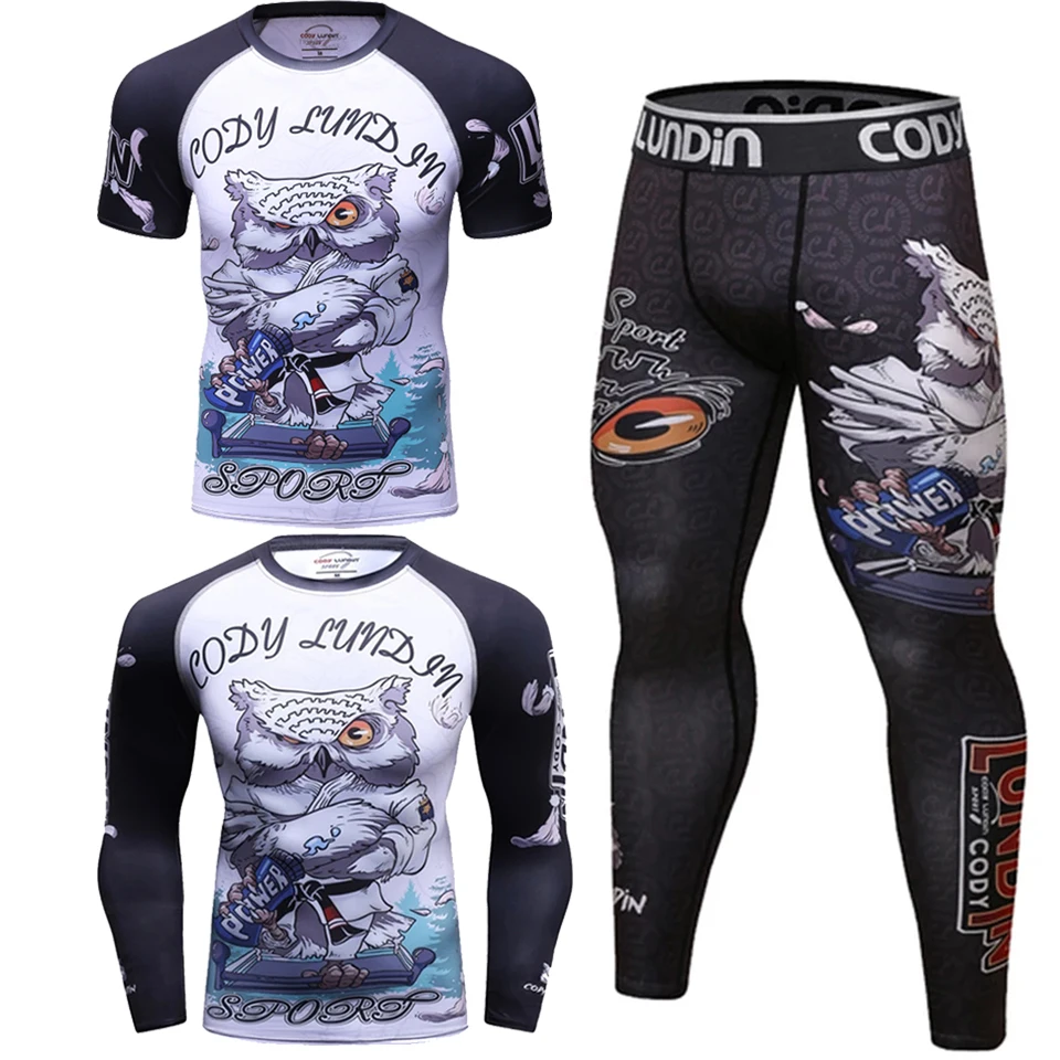 Boxing Jiu Jitsu T-shirts+Pants Sets Bjj Rashguard For Men 3D Printed MMA Compression T Shirt Kickboxing Kit Muay Thai Sportwear