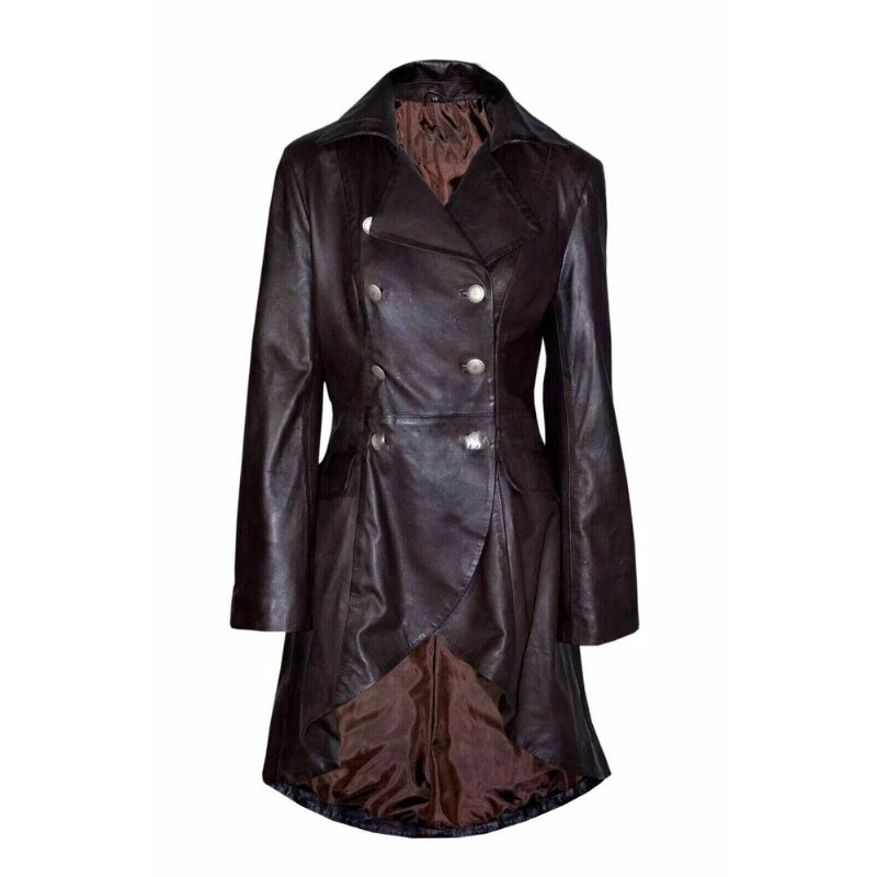 

Women's Brown Leather Dress Pure Gothic Leather Dress European and American Fashion Trend