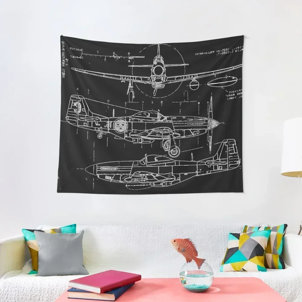 P-51 Concept Blueprints Tapestry Room Aesthetic Things To The Room Wall Hanging Tapestry