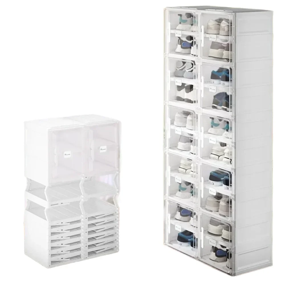 

Шкаф для обуви с дверью, 2-20 отделений, Штабелируемый прозрачный, подходит для коридоров, гостиной и шкафов