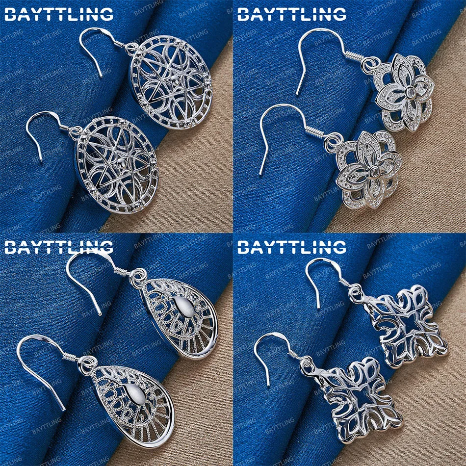 

Charm 925 Sterling Silver Exquisite Flower Geometric Dangle Earrings Women Party Jewelry Gift Wedding Accessories