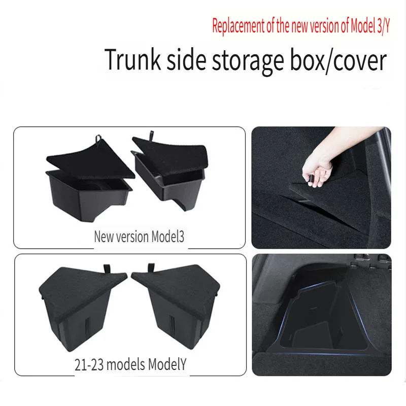 For Tesla New Model Y 2025 Launch Juniper 2025+ Rear Trunck side Storage Box with Flocking or TPE Lids Covers and Drawstring