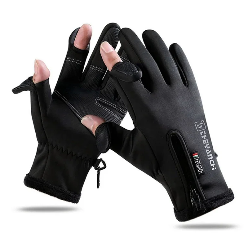 Winter Fishing Cycling Warm Anti-Slip Gloves for Fishing Sports Touch Screen Two Fingers Cut Angling Gloves