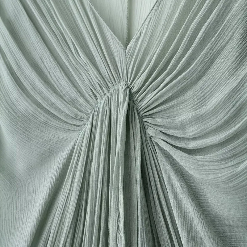 Elegant Long Dresses Woman 2025 New Summer Sexy Sleeveless O-neck Bodycon Midi Dress Fashion Green Ruched Party Evening Dresses