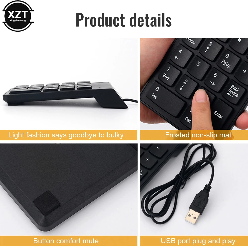 عالمي لوحة المفاتيح الرقمية Usb صغير عدد لوحة المفاتيح Keycap لأجهزة الكمبيوتر المحمول سطح المكتب الكمبيوتر أرقام 18 مفاتيح لوحة المفاتيح محاسب