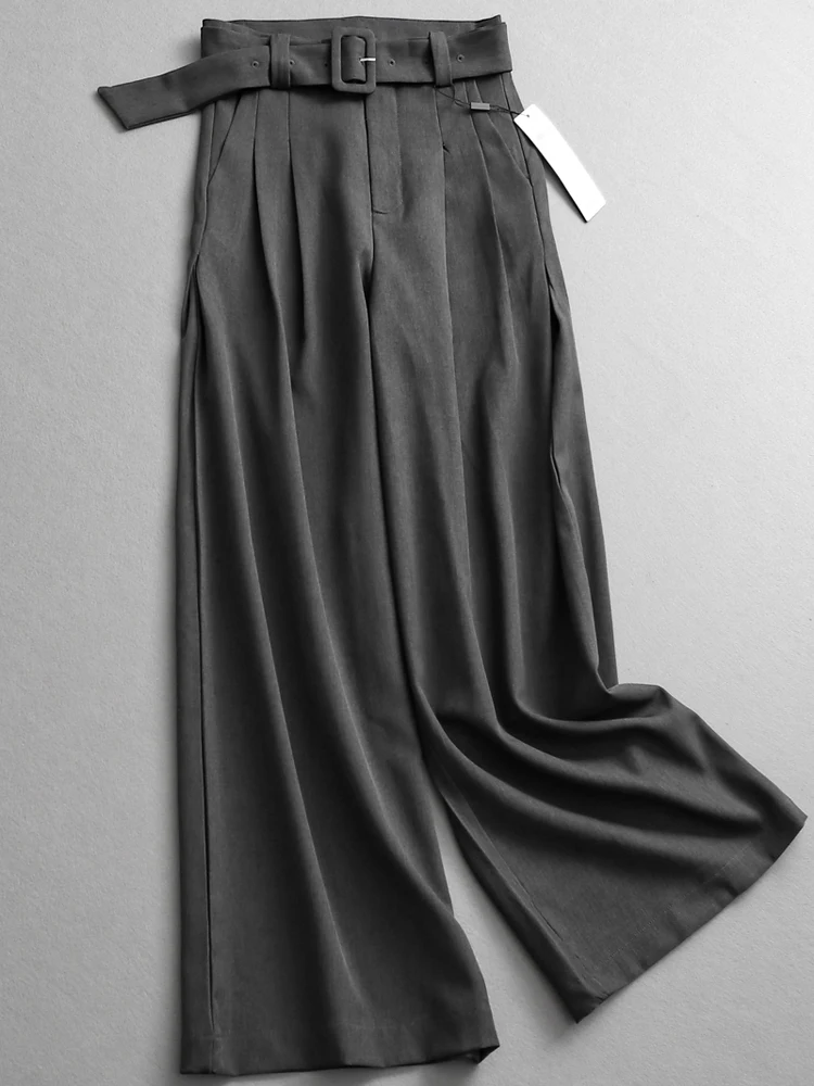 

High Waist Wool Blend Casual Wide Leg Pants Loose Drapey Slimming Commute Suit Pants Women's Casual Trousers L579