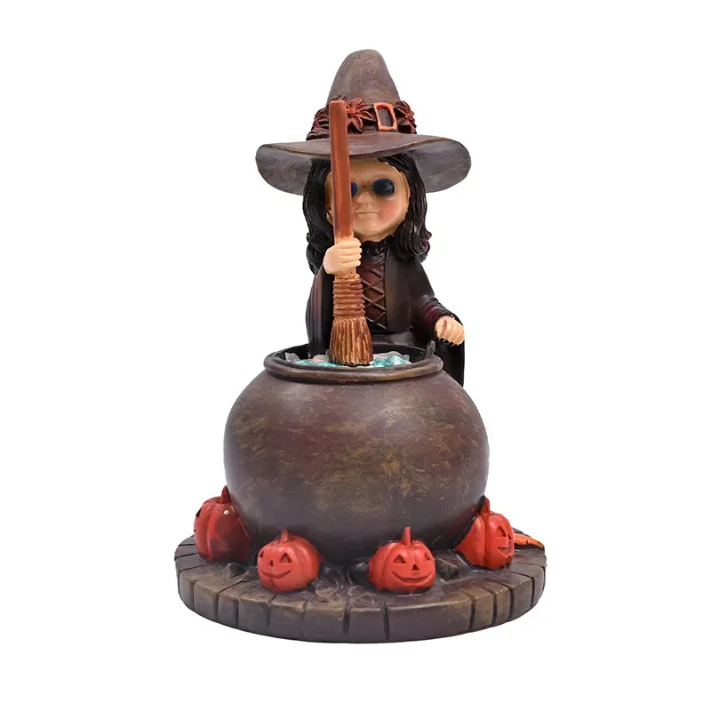 

Halloween Pumpkin Skeleton Witch Figurines with Witch Hat Halloween Party Decoration Fairy Garden Home Decor Crafts Gift