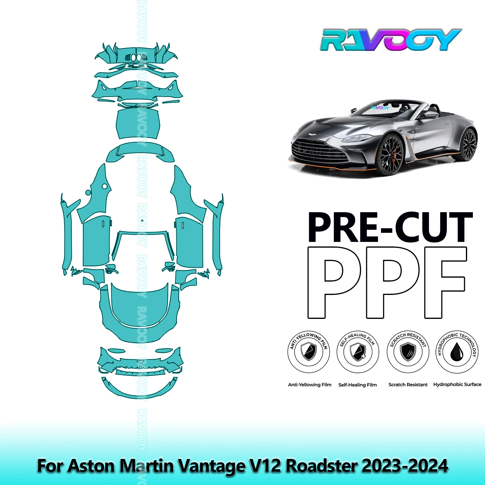 

Полный автомобильный прозрачный бюстгальтер, предварительно вырезанная защитная пленка для краски PPF для Aston Martin Vantage V12 Roadster 2023-2024