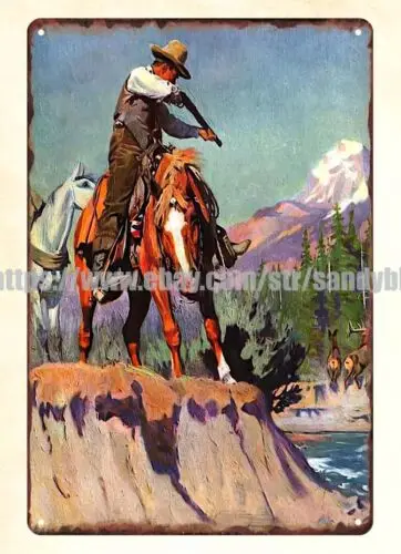 1911cowboy hunter deer woods horse Surprise Philip Goodwin tin sign home decor