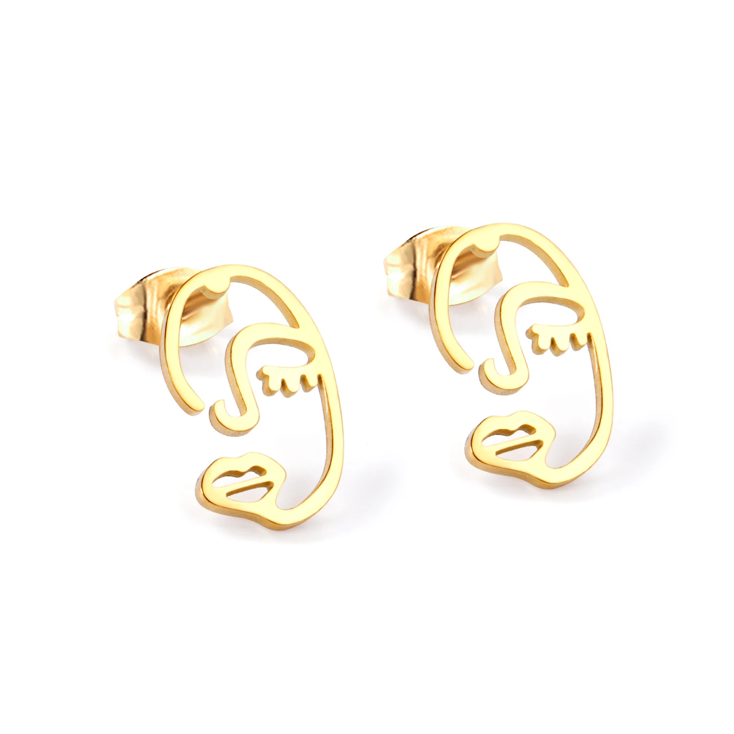ASONSTEEL Korea Retro Exquisite Niche Abstract Face Stud Earrings Piercing Gold Color Stainless Steel Office Lady Jewelry Gift