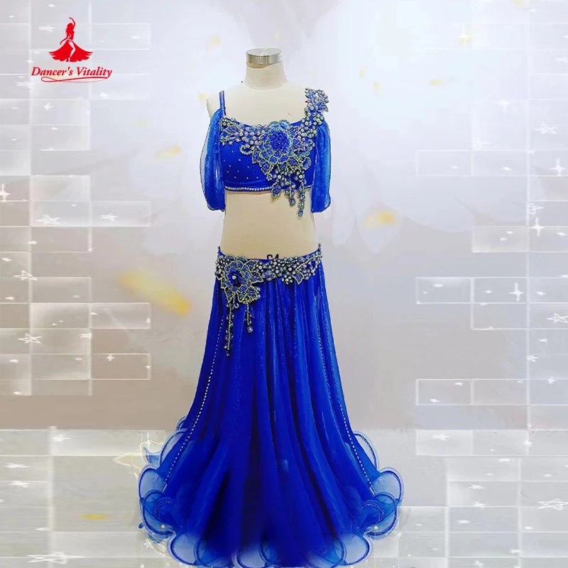

Belly Dance Competition Costume Suit Customsized Children Senior Stones Bra Top+chiffon Long Skirt for Girl's Belly Dancing Suit
