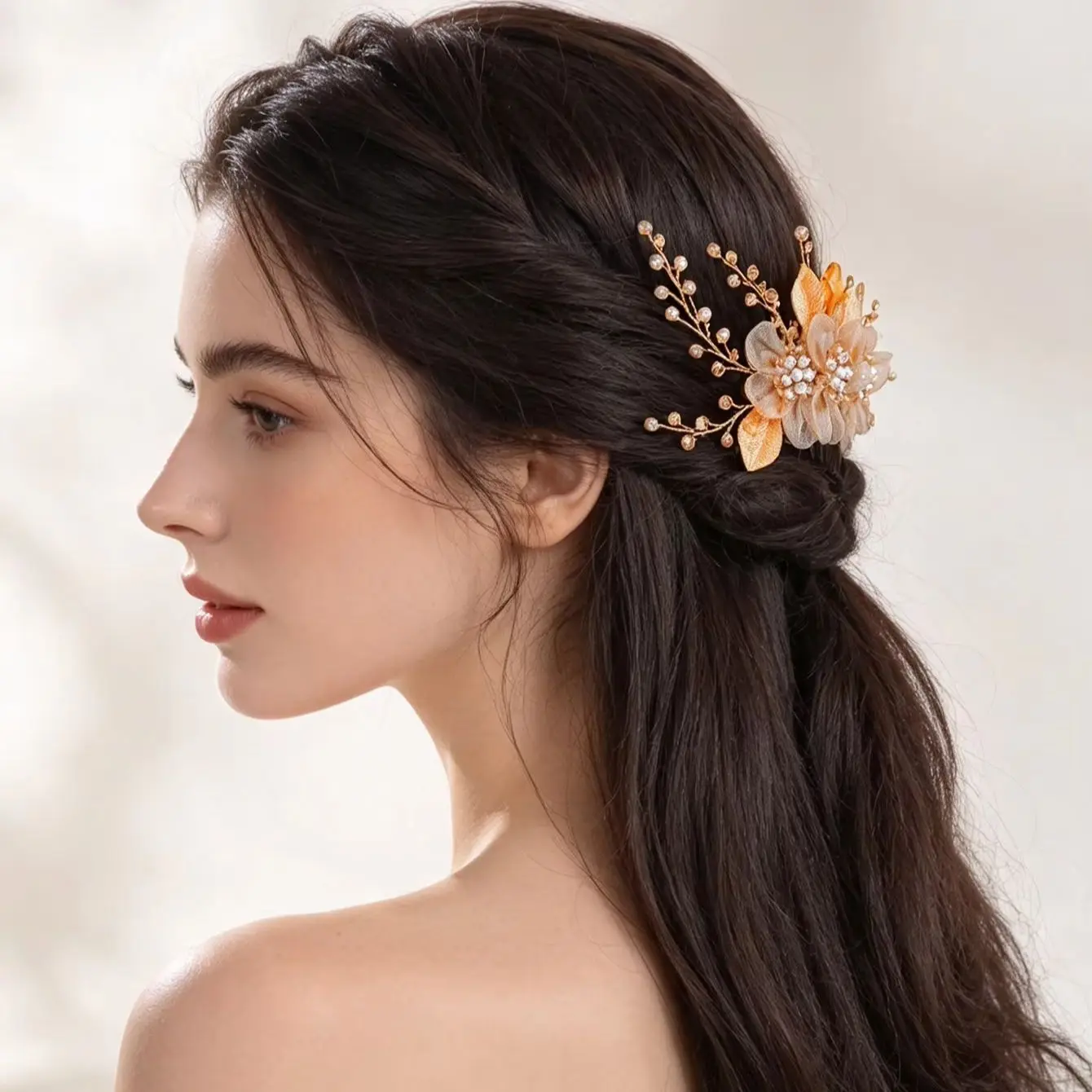 3 Pieces of Crystal Flower-Shaped Horse-Eye Diamond Vine Hair Accessories, Travel Photography Atmosphere Bridal Headpiece