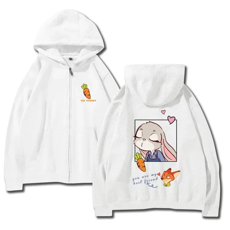 Disney Fashion Zootopia Rabbit Judy Fox Nick Cartoon print Women's Zipper Hoodie Autumn and Winter Couple's Zipper Hoodie